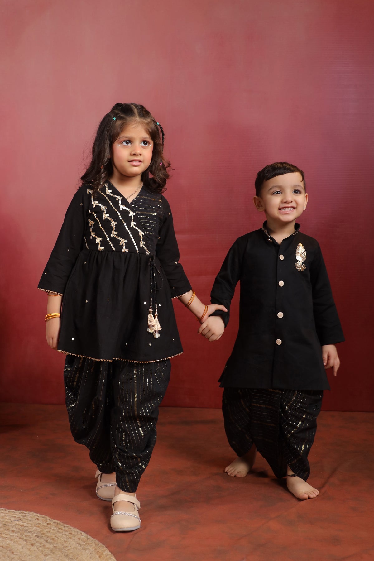 Boy Rajwada Dhoti Sherwani Kurta Set - Black