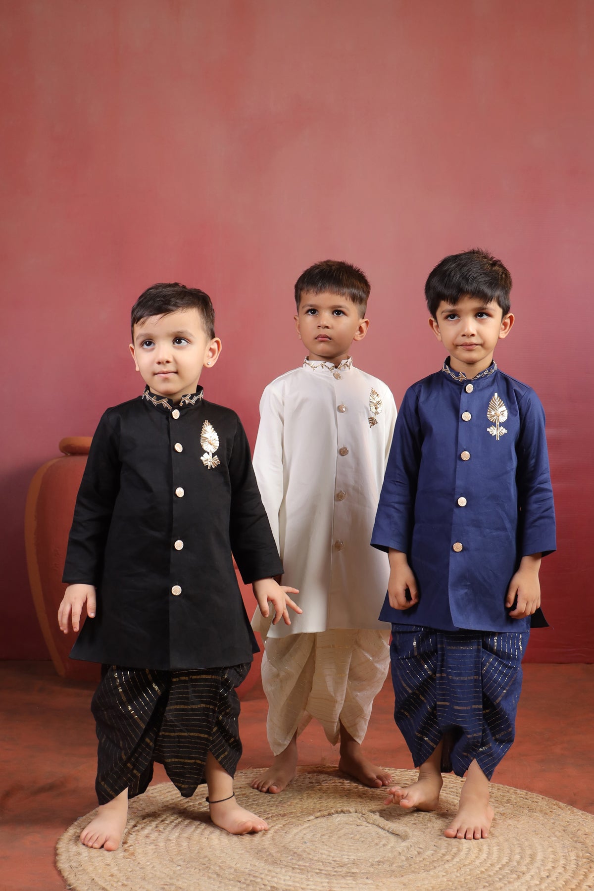 Boy Rajwada Dhoti Sherwani Kurta Set - Black
