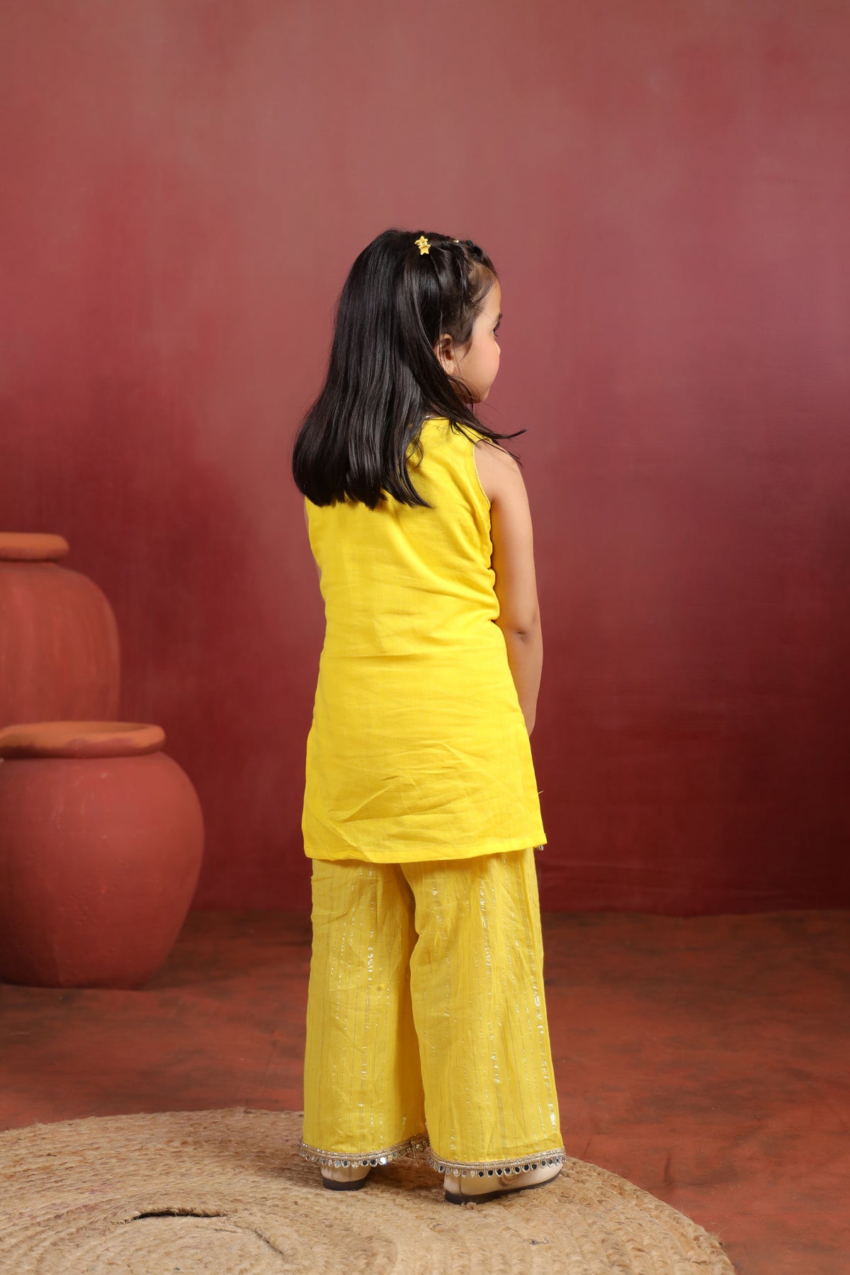 Girl Royal Mirror Kurta Palazzo Set -Yellow