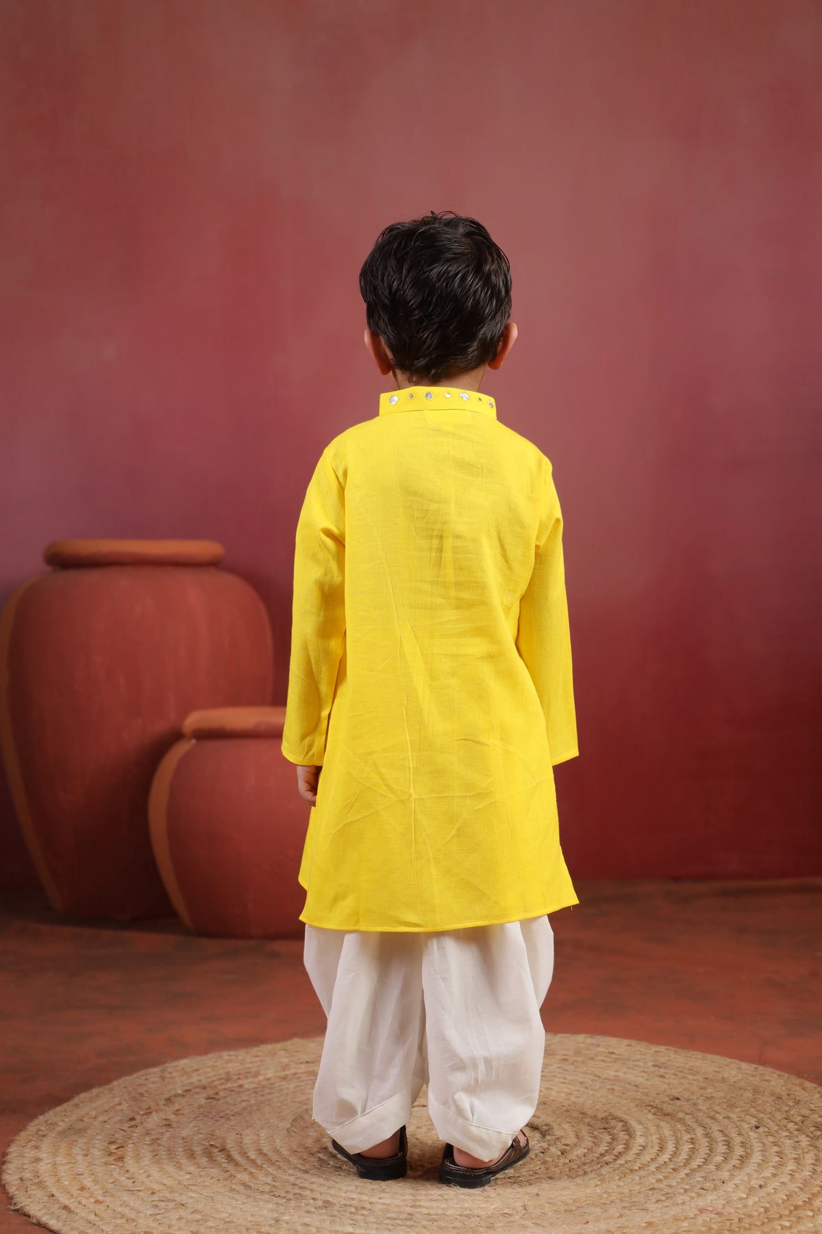 Boy Nawabi Mirror Kurta Set-Yellow