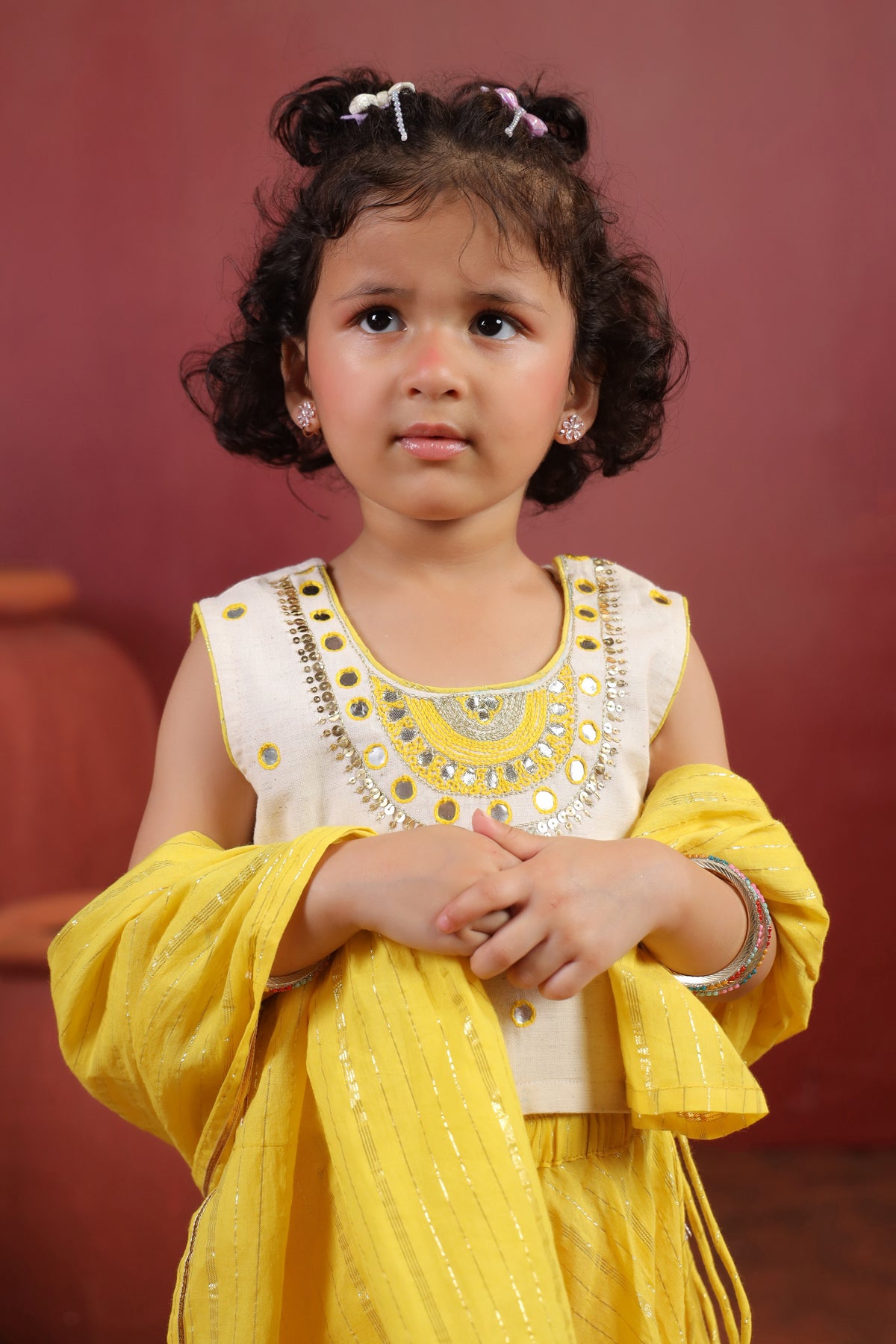 Girl Queen Embroidered Skirt Top Set - Yellow