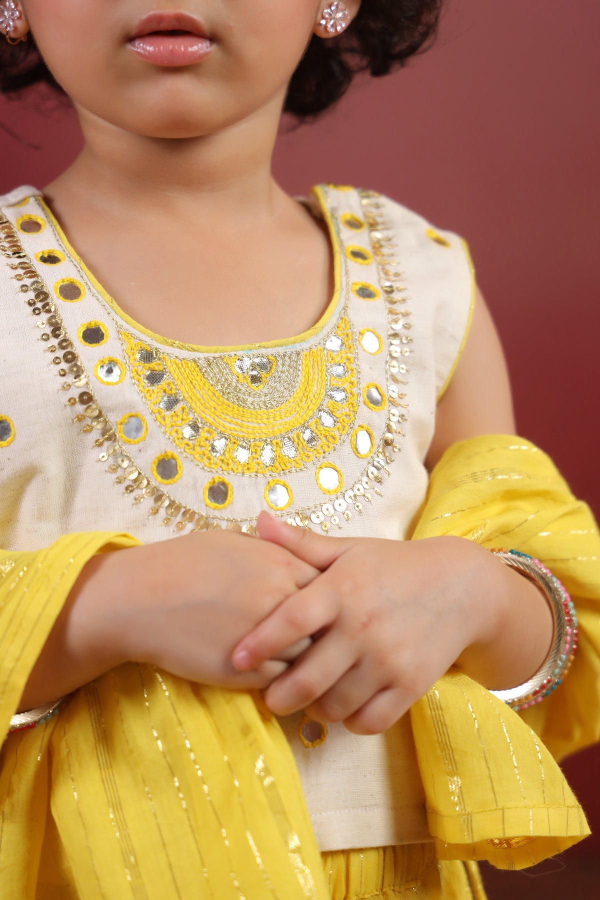 Girl Queen Embroidered Skirt Top Set - Yellow