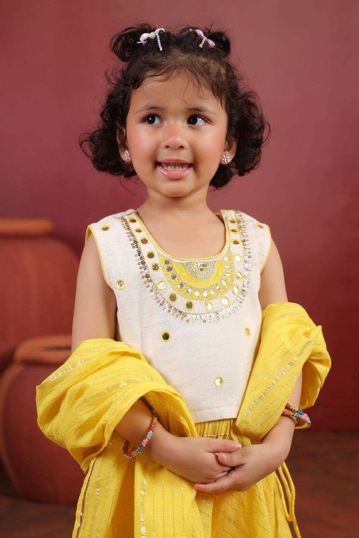 Girl Queen Embroidered Skirt Top Set - Yellow