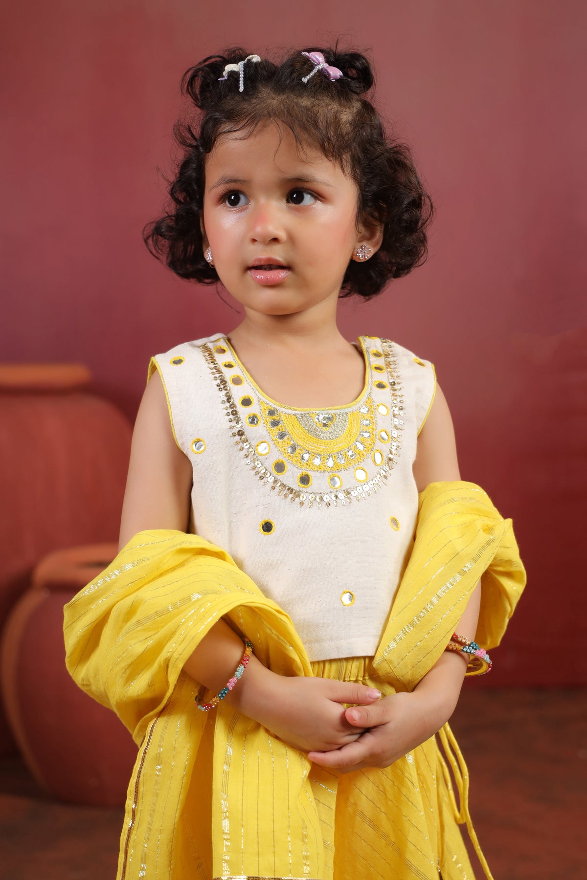 Girl Queen Embroidered Skirt Top Set - Yellow