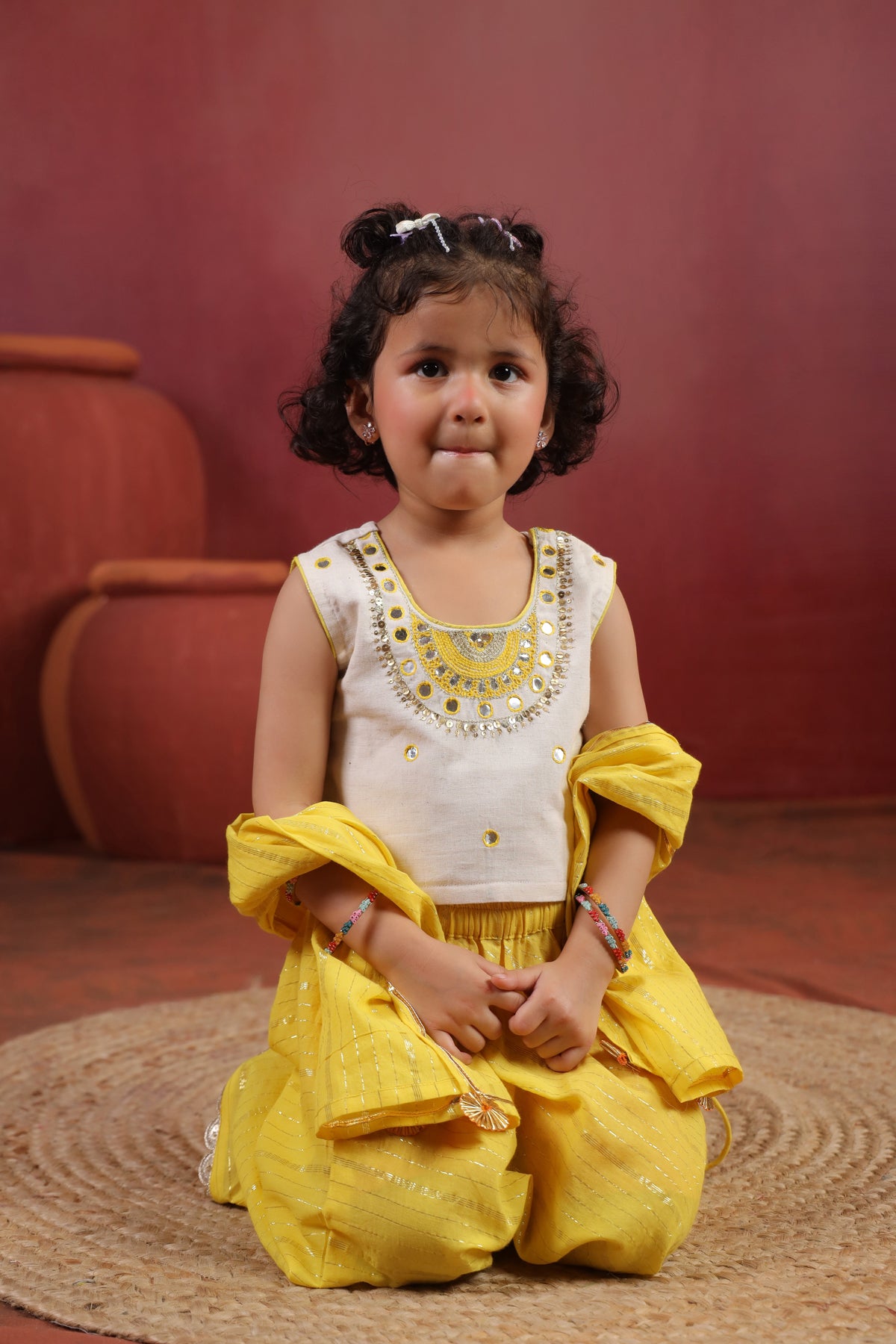 Girl Queen Embroidered Skirt Top Set - Yellow