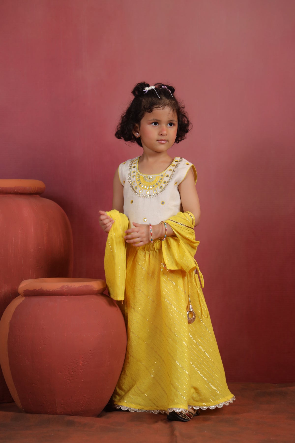 Girl Queen Embroidered Skirt Top Set - Yellow