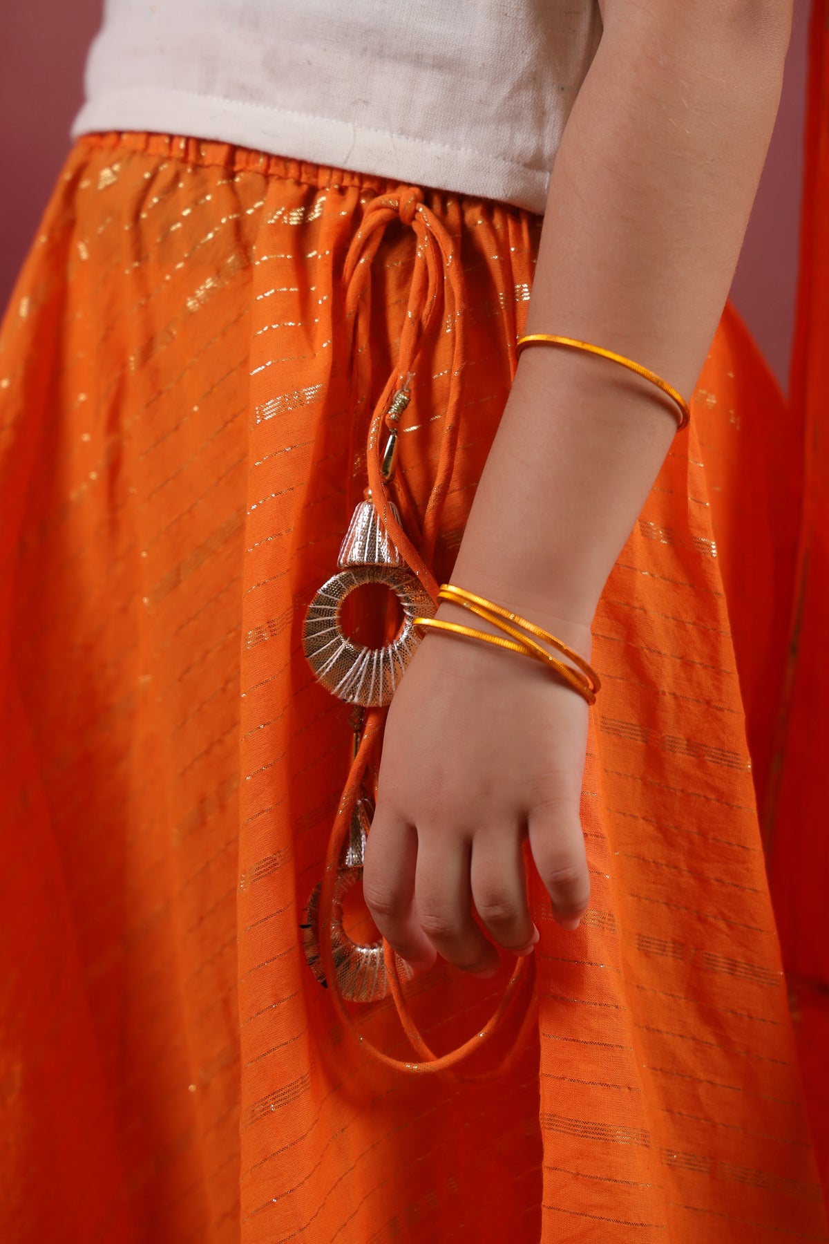 Girl Queen Embroidered Skirt Top Set - Orange