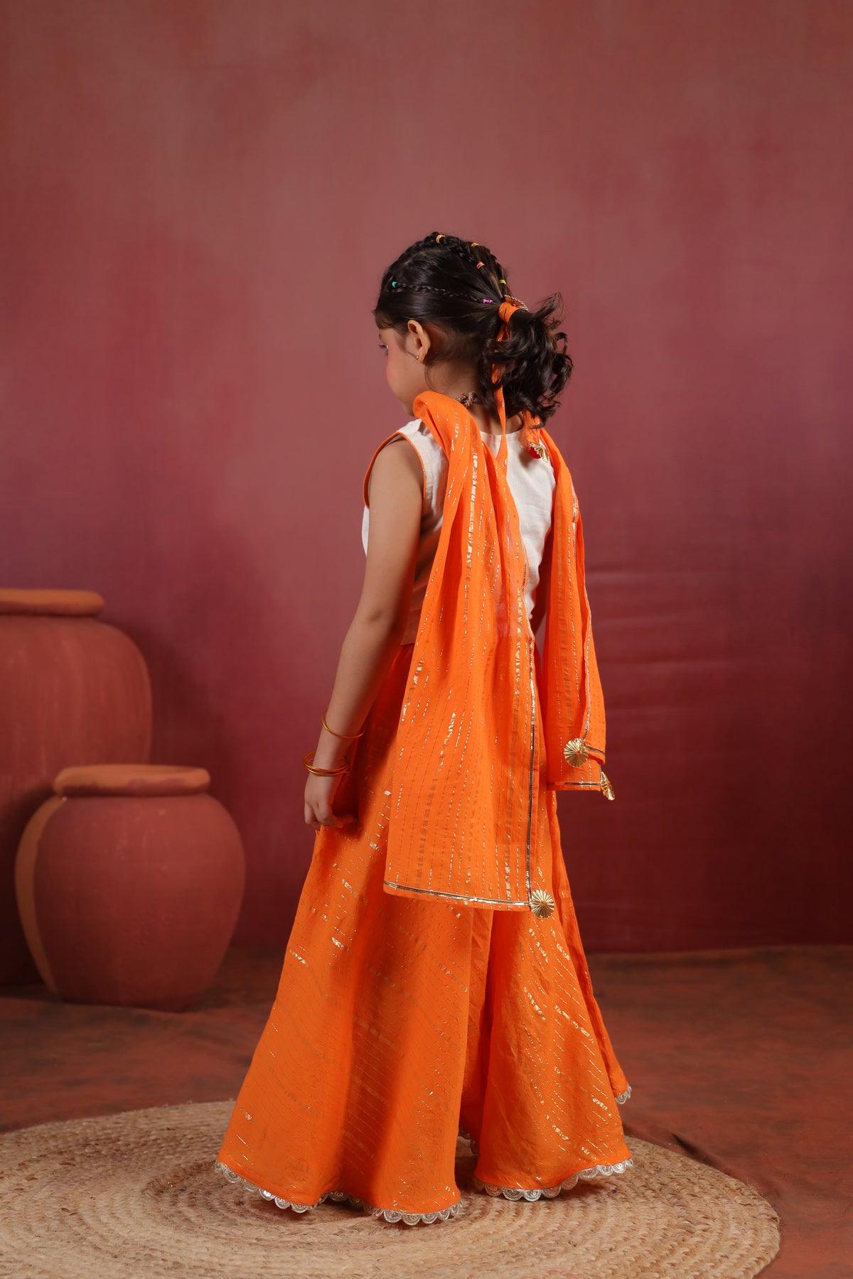 Girl Queen Embroidered Skirt Top Set - Orange