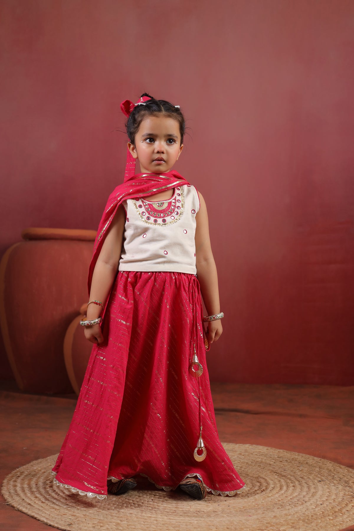Girl Queen Embroidered Skirt Top Set - Magenta