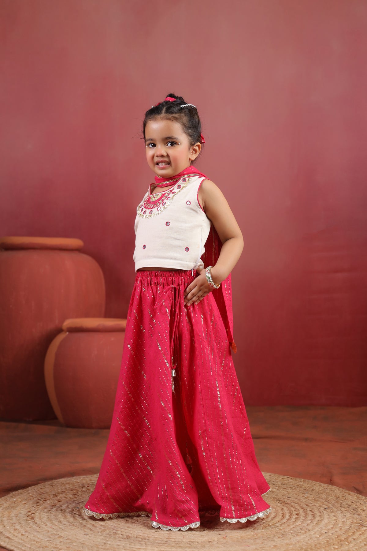 Girl Queen Embroidered Skirt Top Set - Magenta