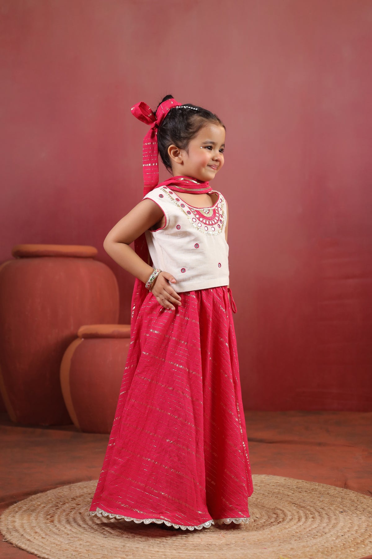 Girl Queen Embroidered Skirt Top Set - Magenta