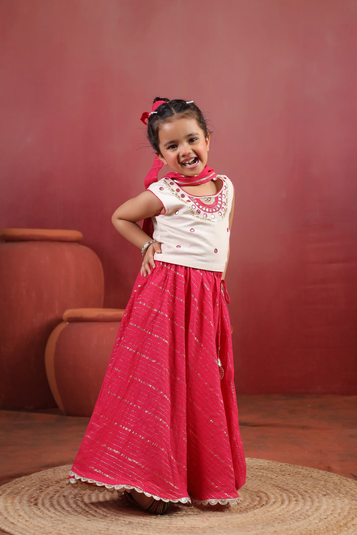 Girl Queen Embroidered Skirt Top Set - Magenta
