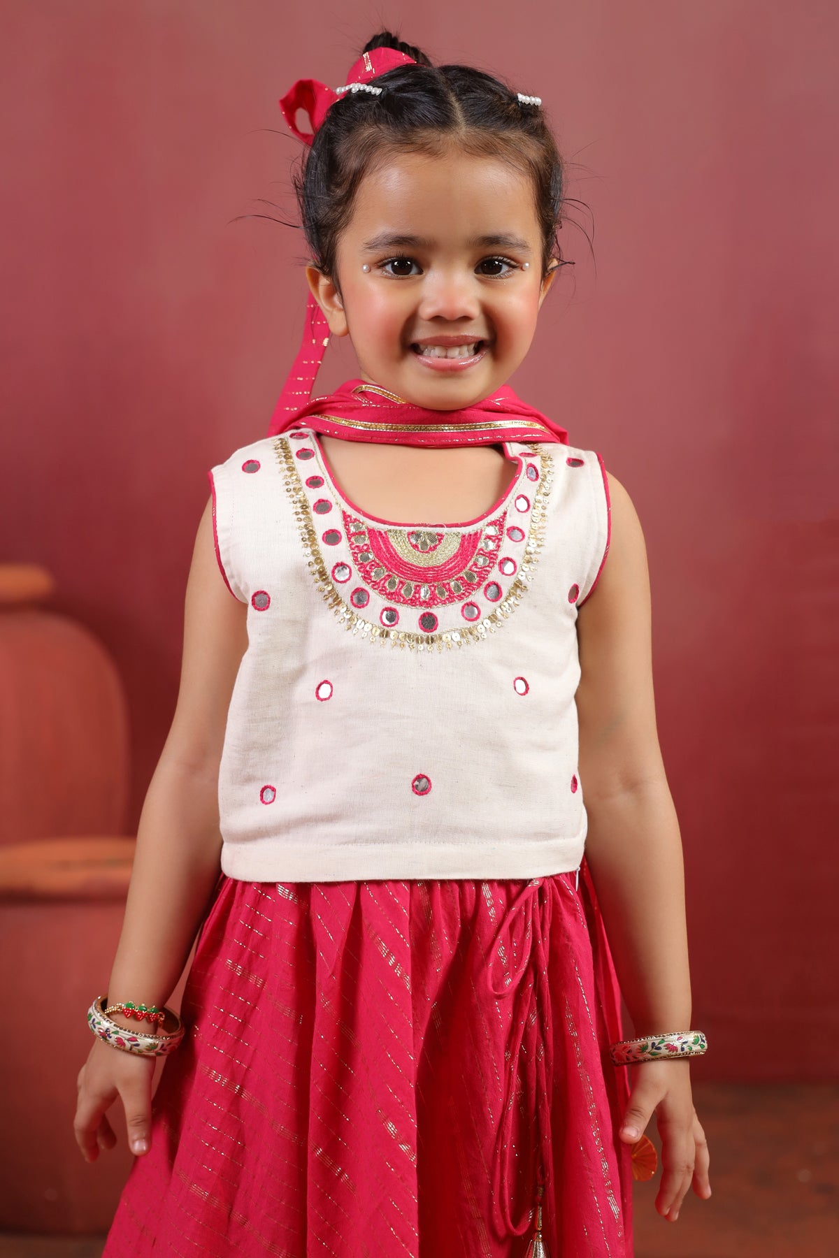 Girl Queen Embroidered Skirt Top Set - Magenta