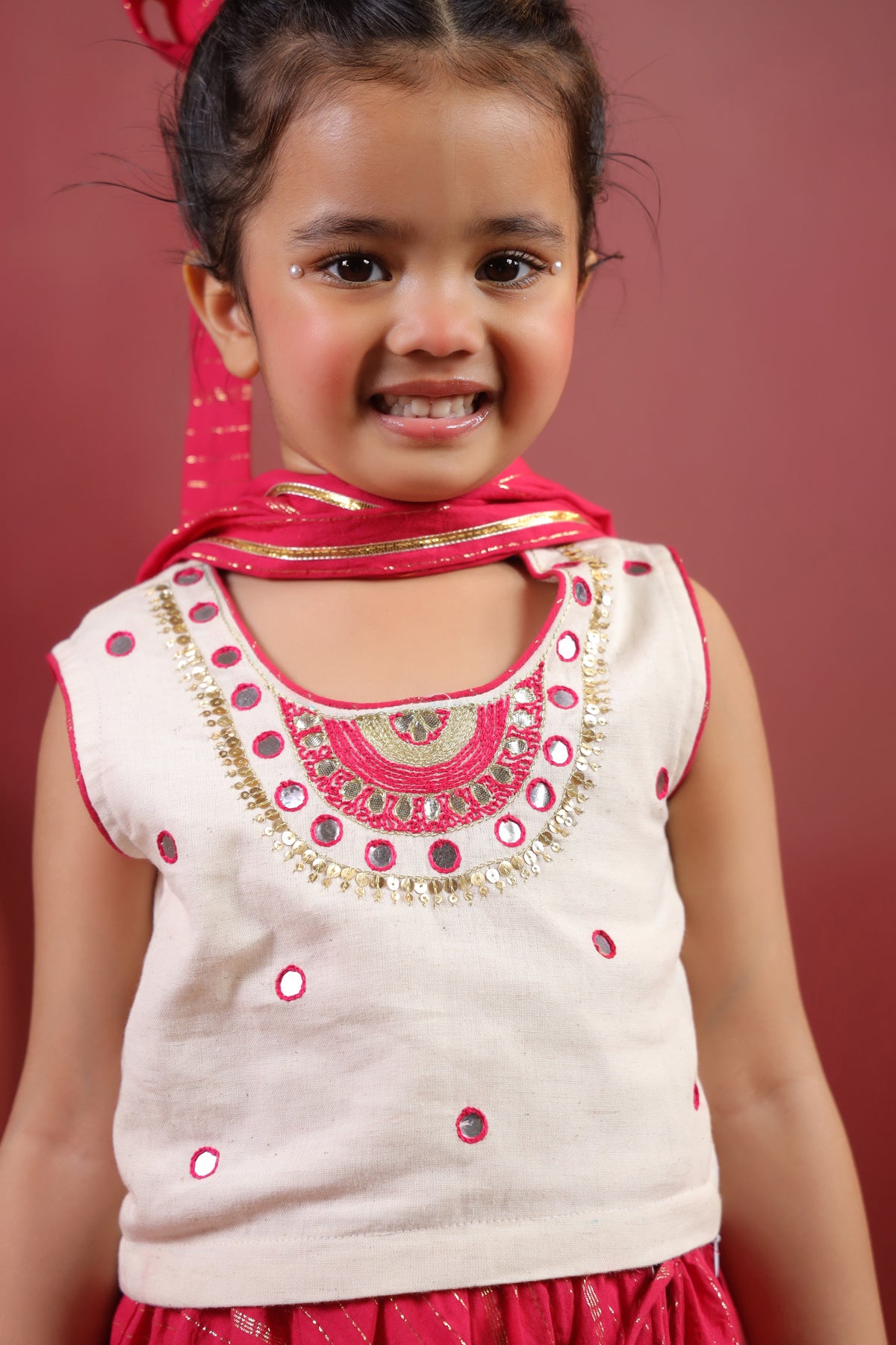 Girl Queen Embroidered Skirt Top Set - Magenta