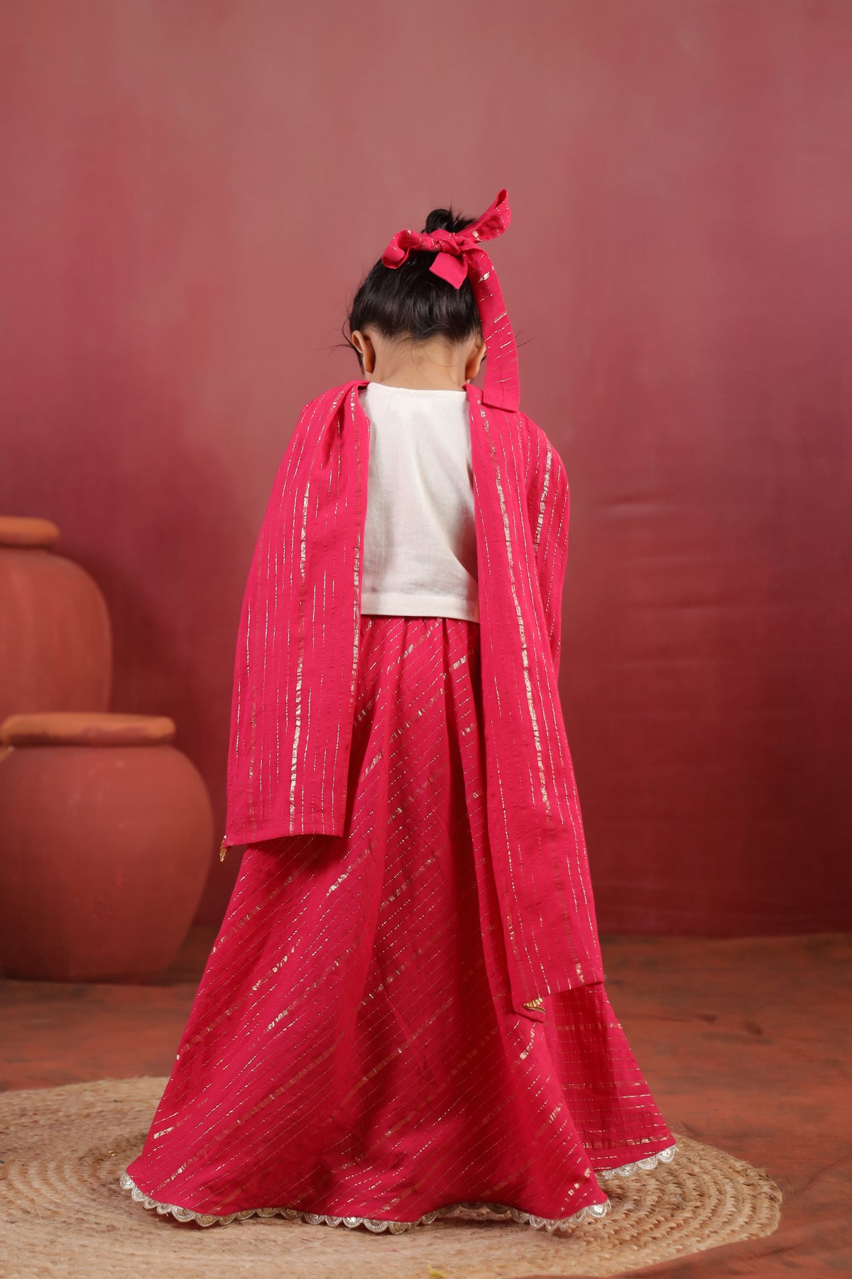 Girl Queen Embroidered Skirt Top Set - Magenta