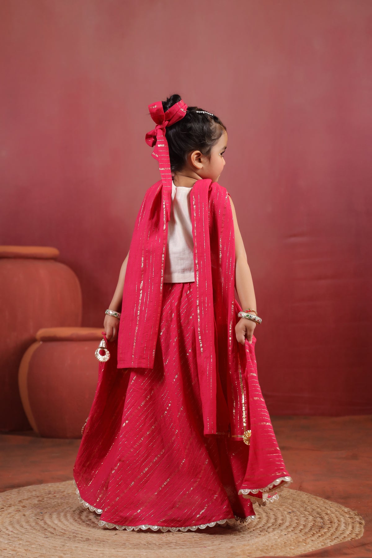 Girl Queen Embroidered Skirt Top Set - Magenta