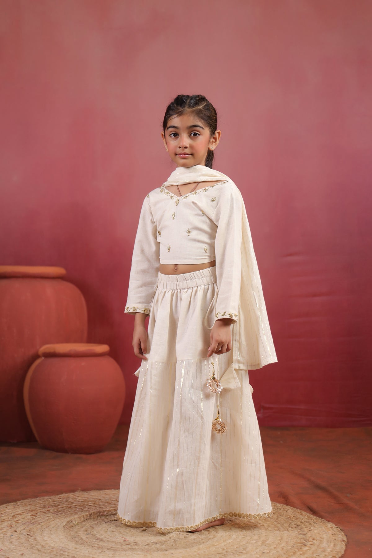 Girl Rani Embroidered Skirt Top Set -White