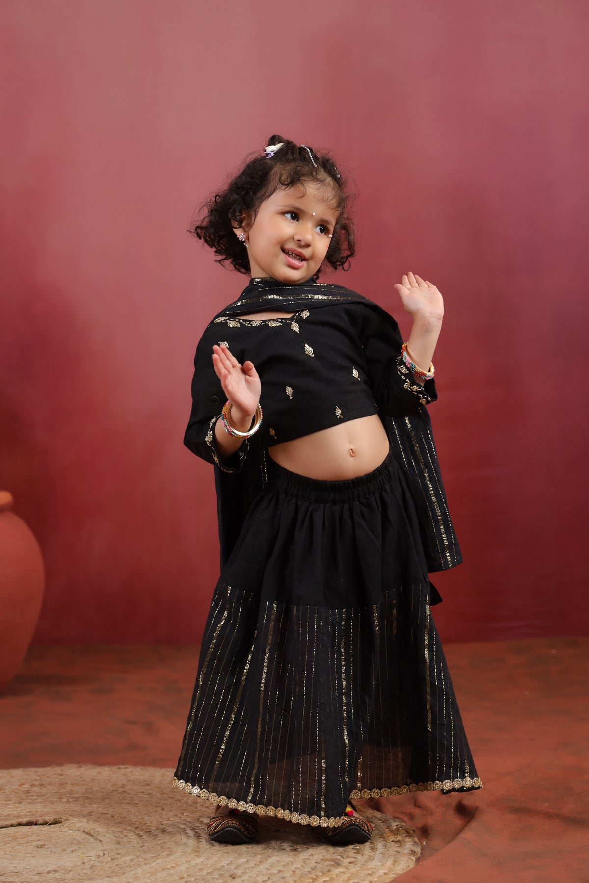 Girl Rani Embroidered Skirt Top Set - Black