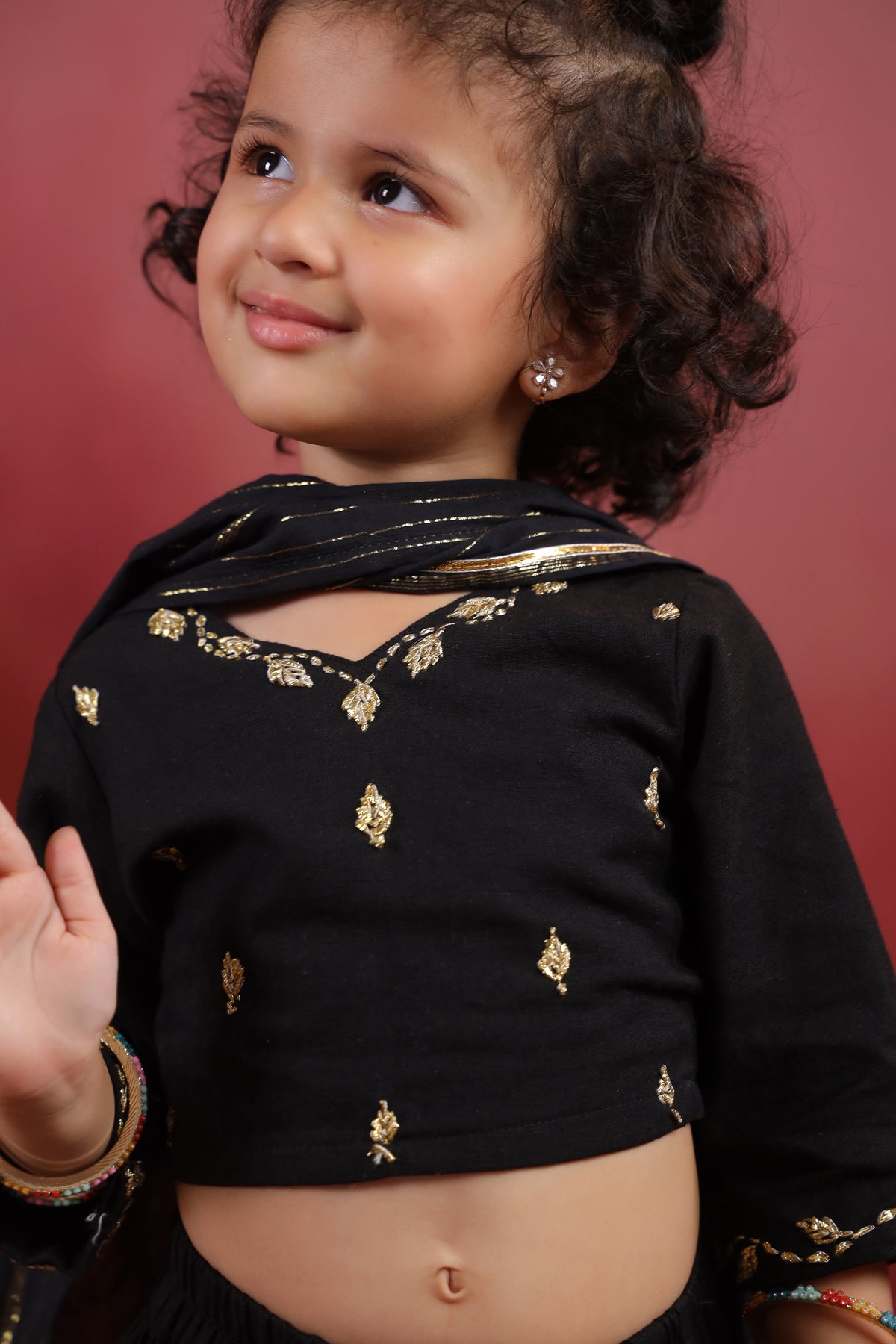 Girl Rani Embroidered Skirt Top Set - Black