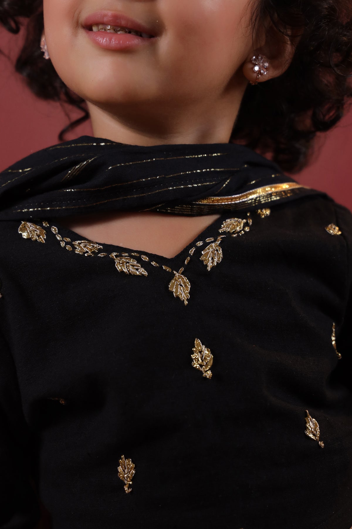 Girl Rani Embroidered Skirt Top Set - Black