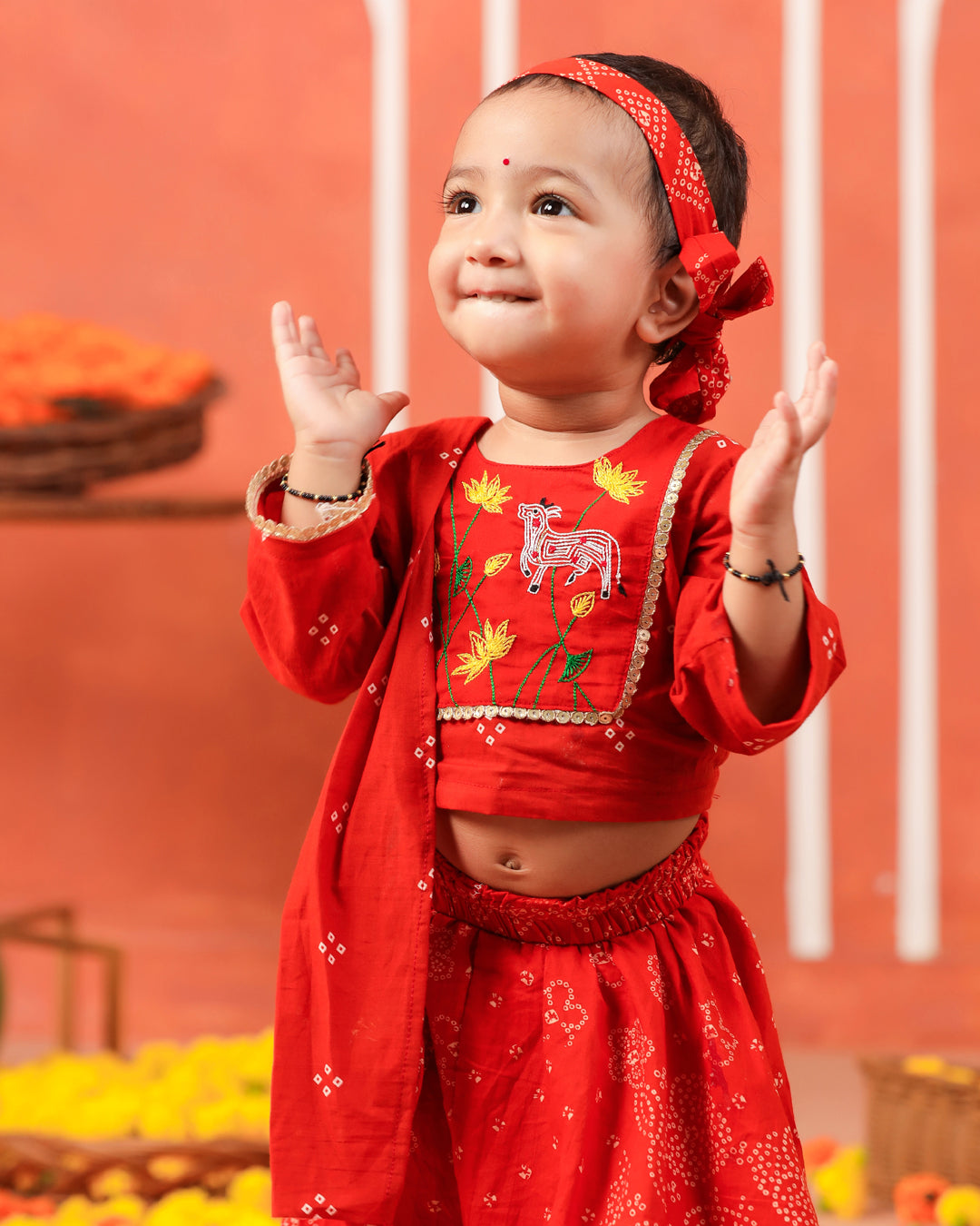 Radha Rani Skirt Top Set - Rusty Orange