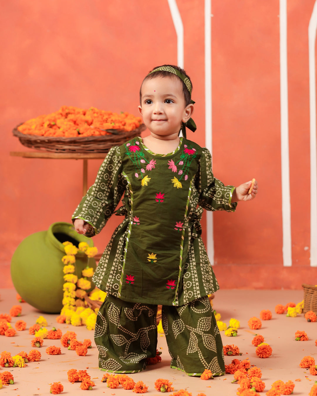 Radha Rani Kurta Sharara Set-Mehandi Green