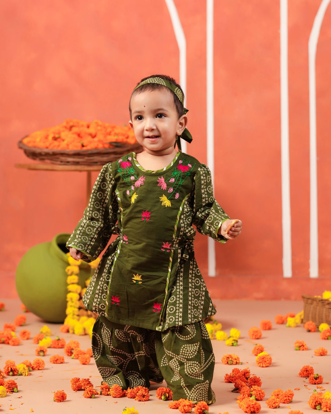 Radha Rani Kurta Sharara Set-Mehandi Green