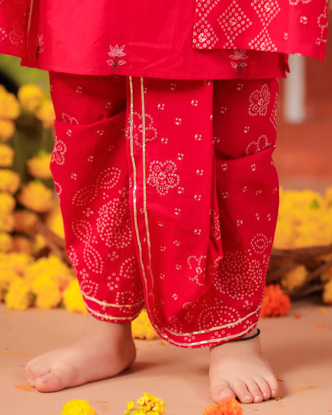 Rasleela Dhoti Kurta Dupatta Set - Rani Pink