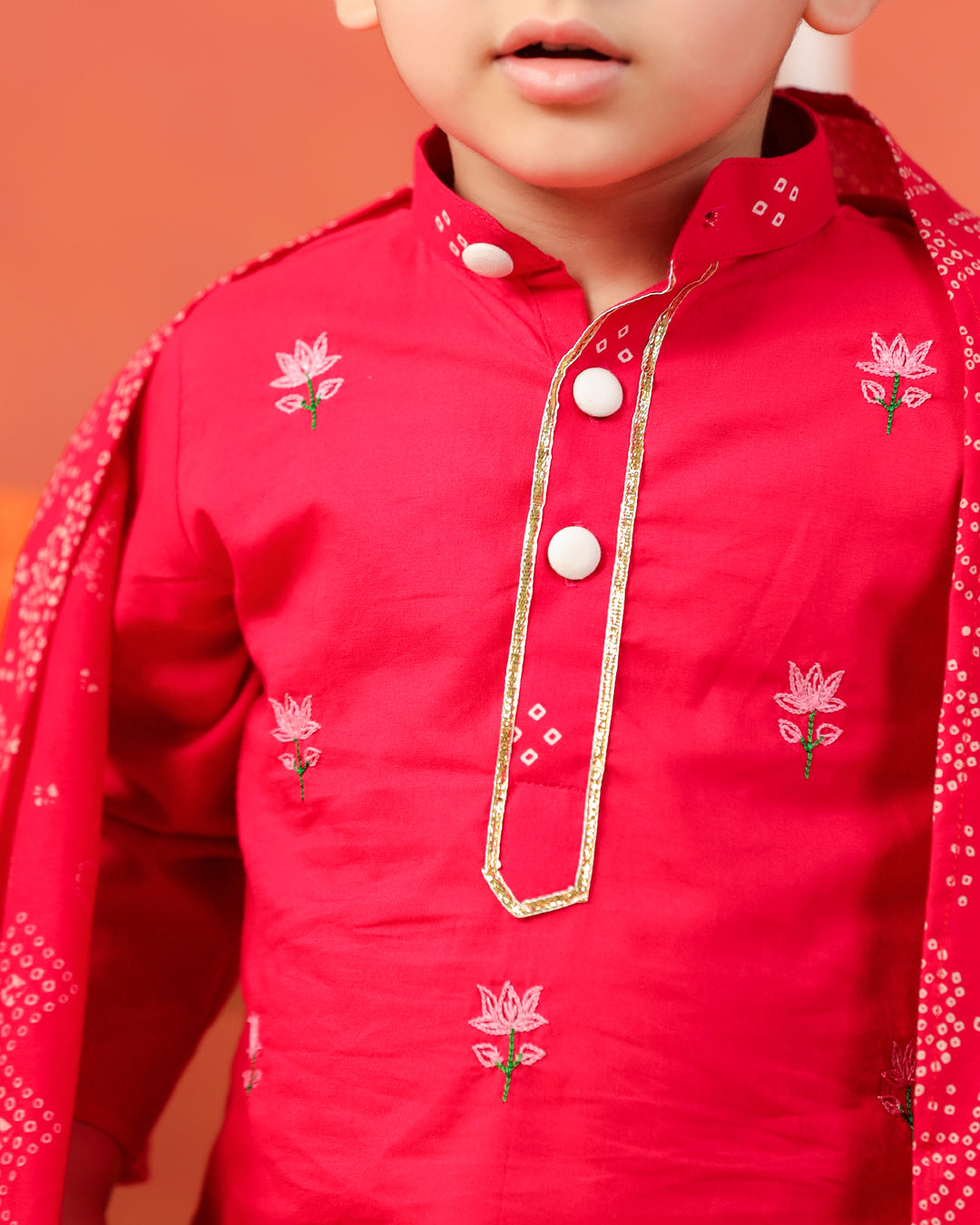 Rasleela Dhoti Kurta Dupatta Set - Rani Pink