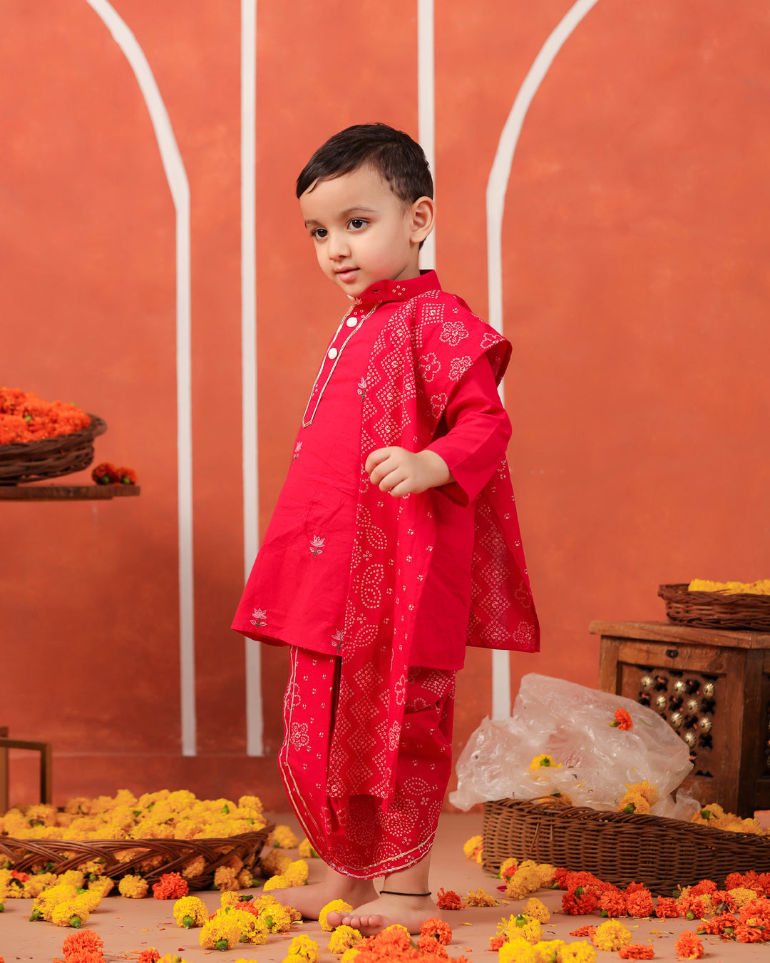 Rasleela Dhoti Kurta Dupatta Set - Rani Pink