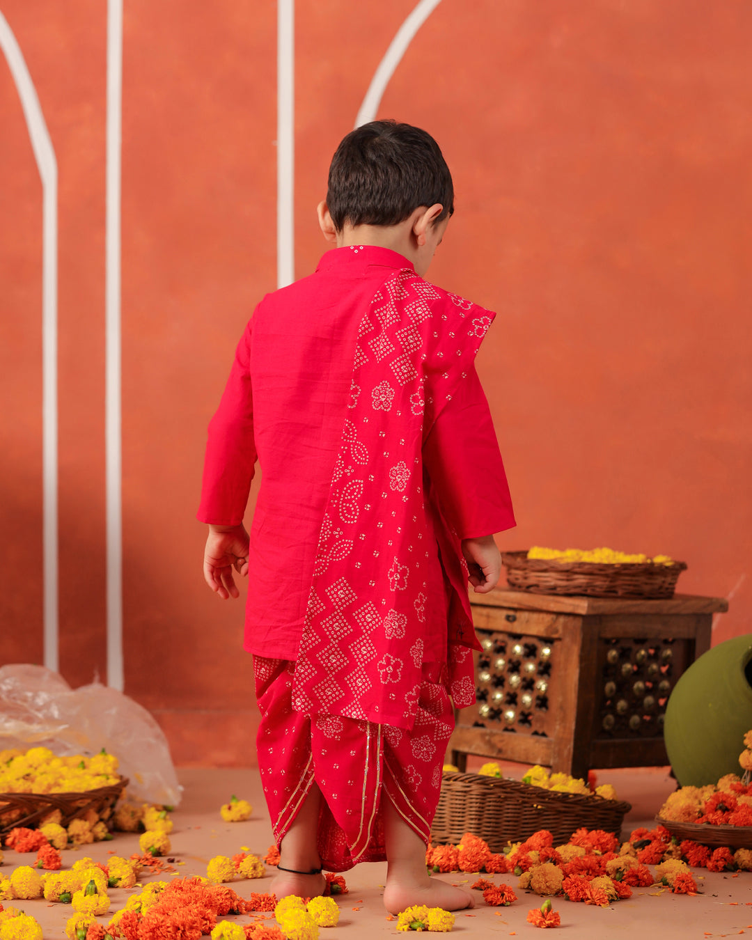 Rasleela Dhoti Kurta Dupatta Set - Rani Pink