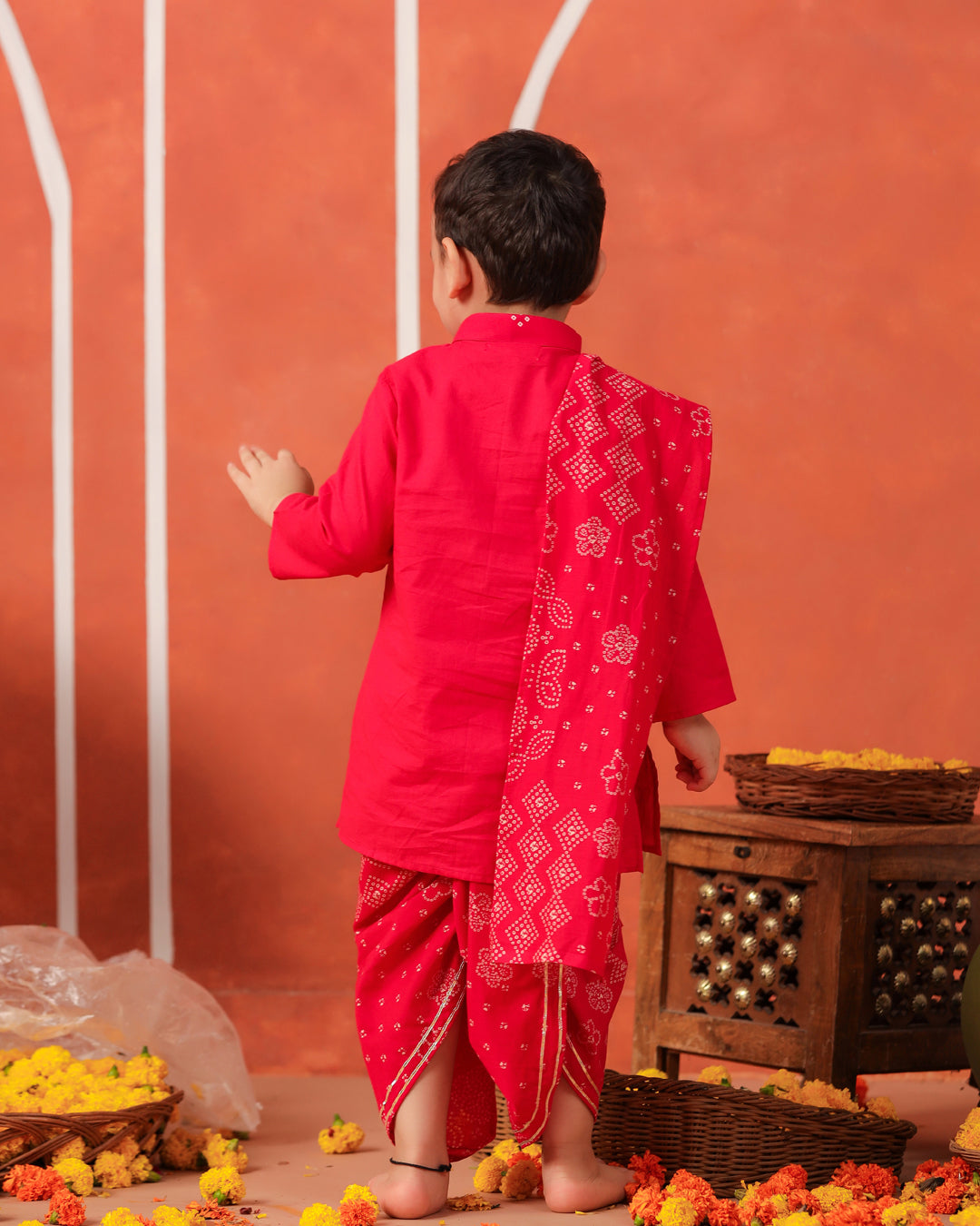 Rasleela Dhoti Kurta Dupatta Set - Rani Pink