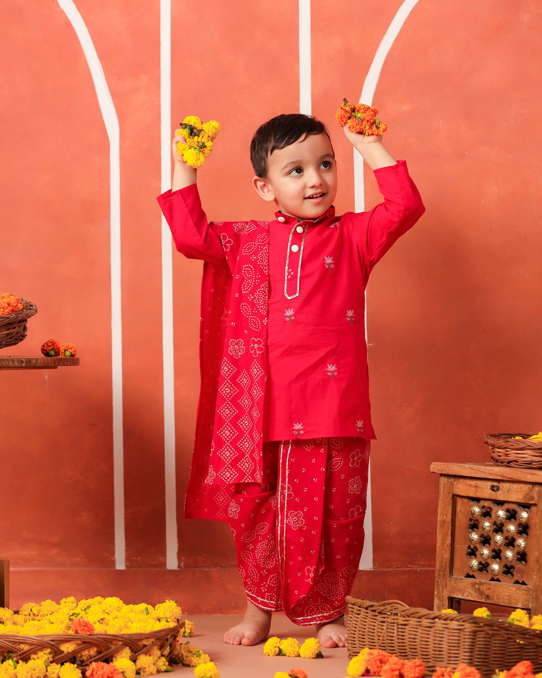 Rasleela Dhoti Kurta Dupatta Set - Rani Pink