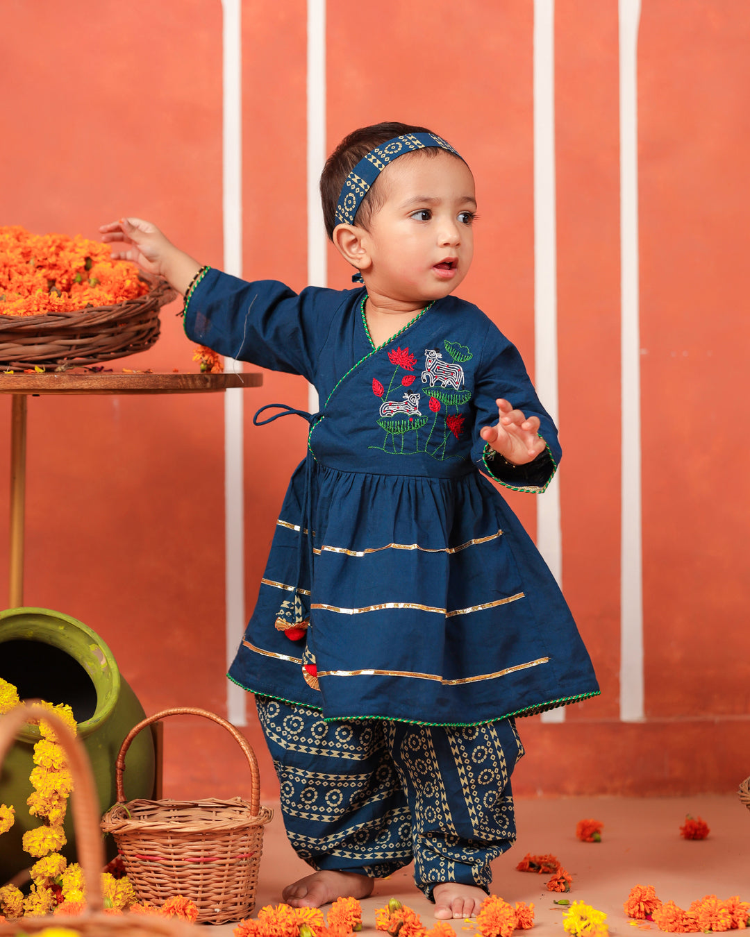 Radha Rani Peplum Kurta Dhoti Set- Teal Blue