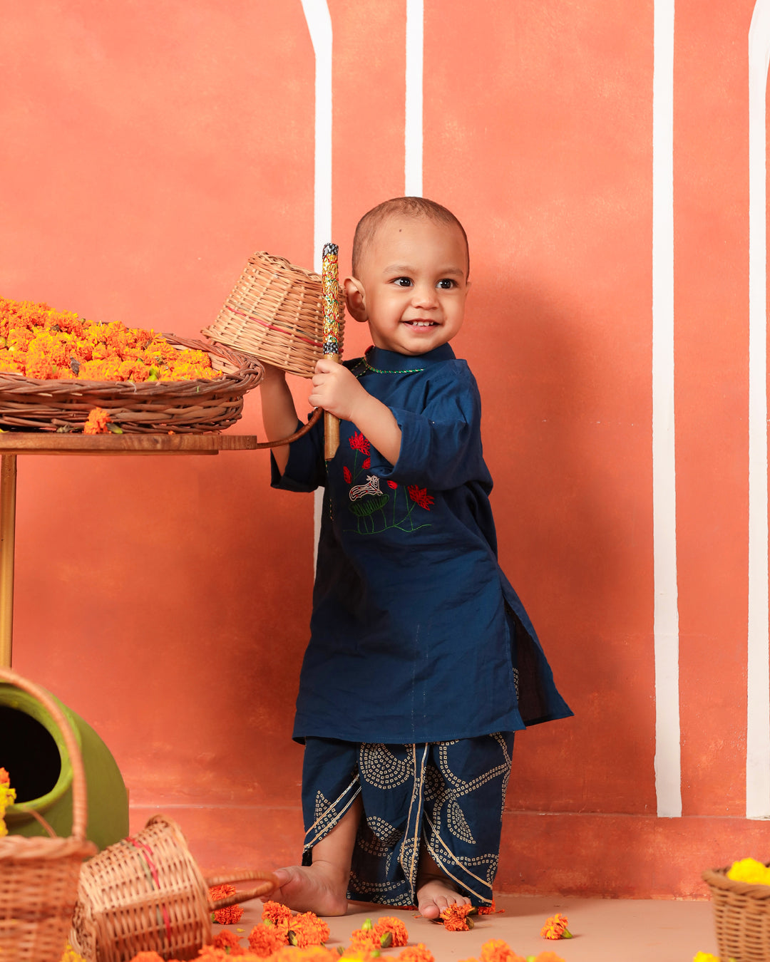 Vrindavan Dhoti Kurta Set - Teal Blue