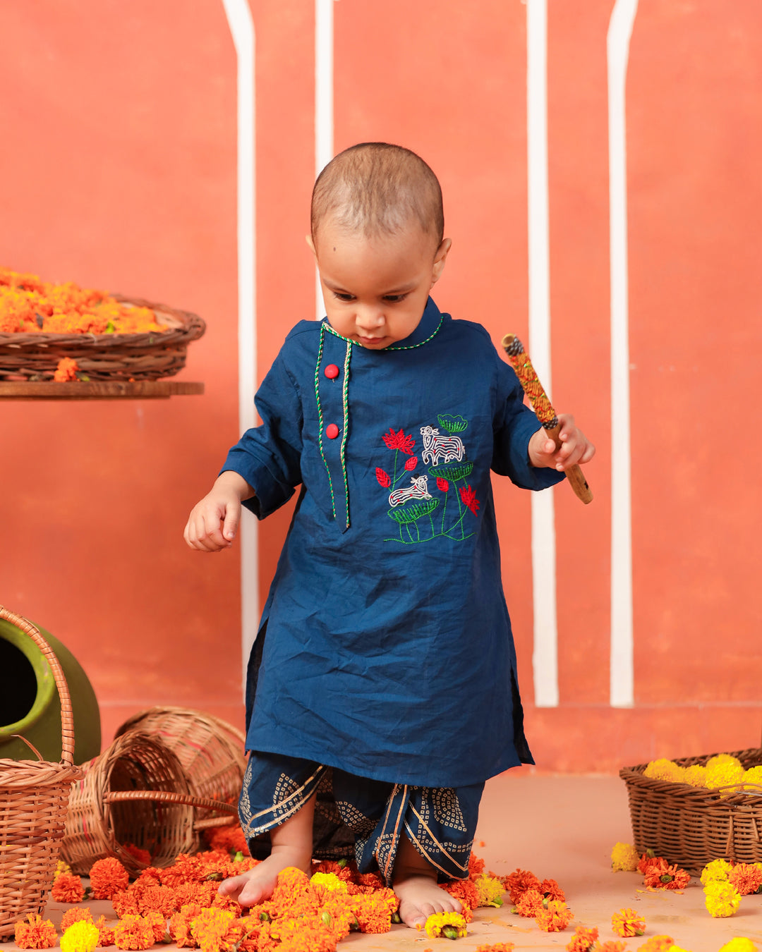 Vrindavan Dhoti Kurta Set - Teal Blue