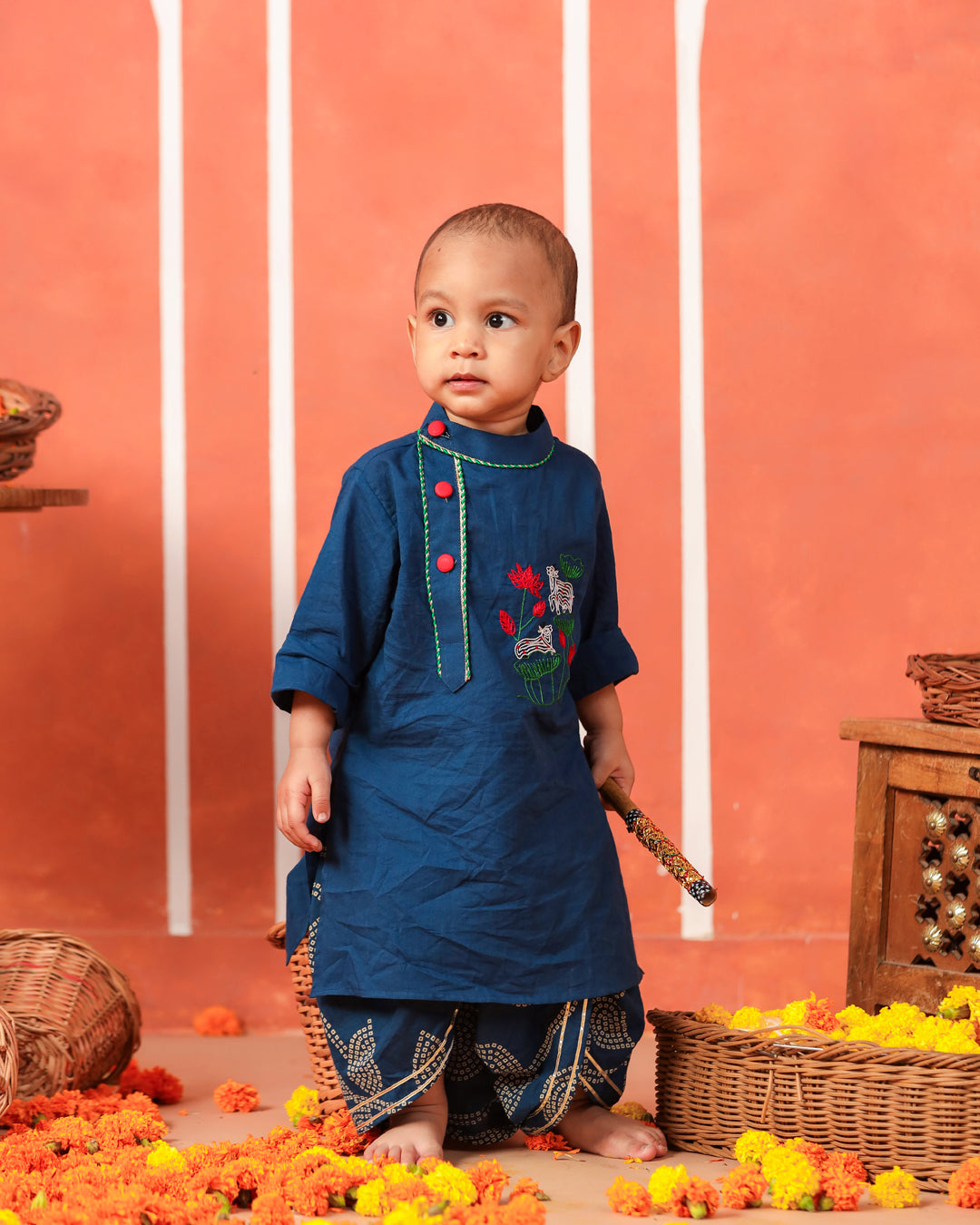 Vrindavan Dhoti Kurta Set - Teal Blue