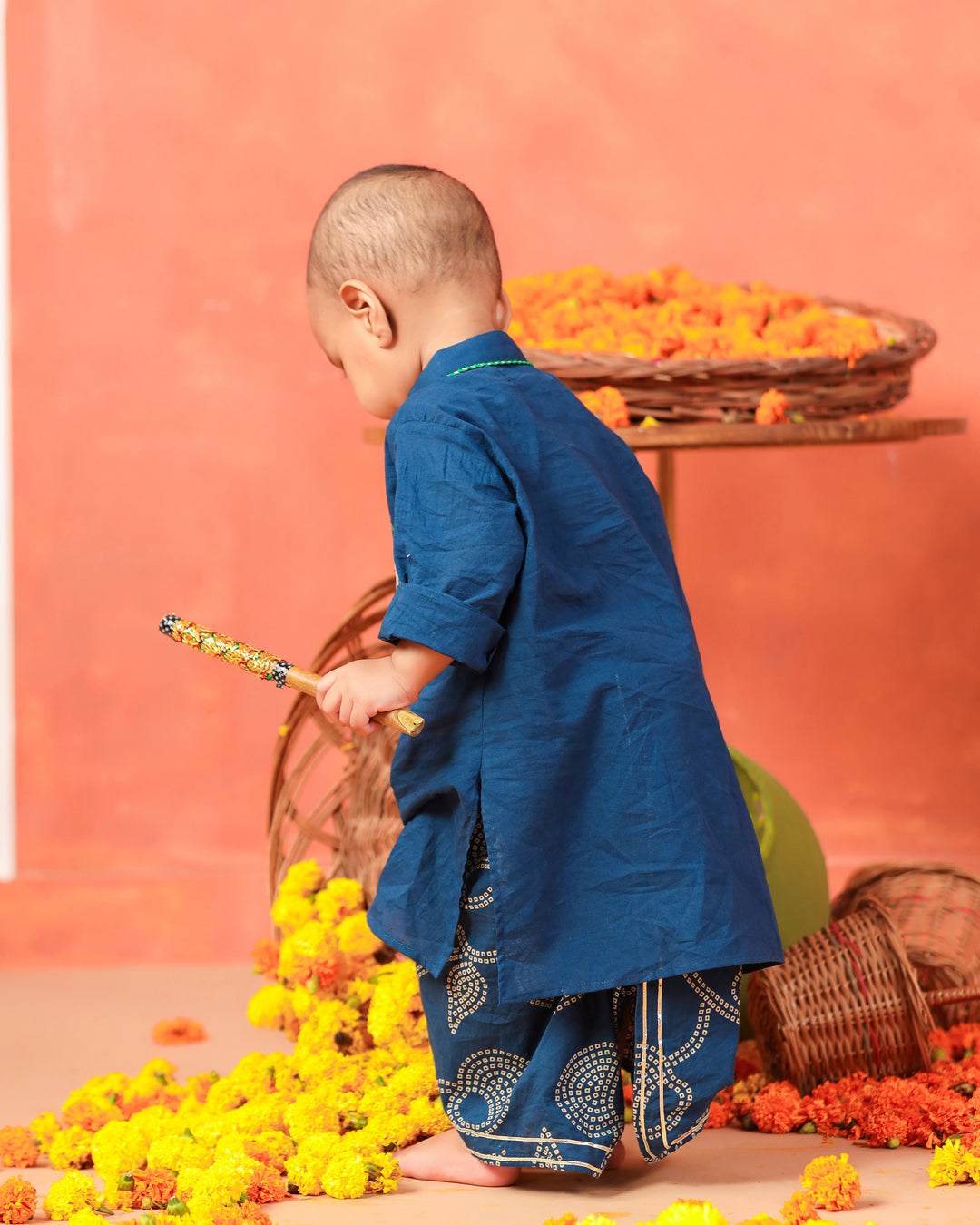 Vrindavan Dhoti Kurta Set - Teal Blue