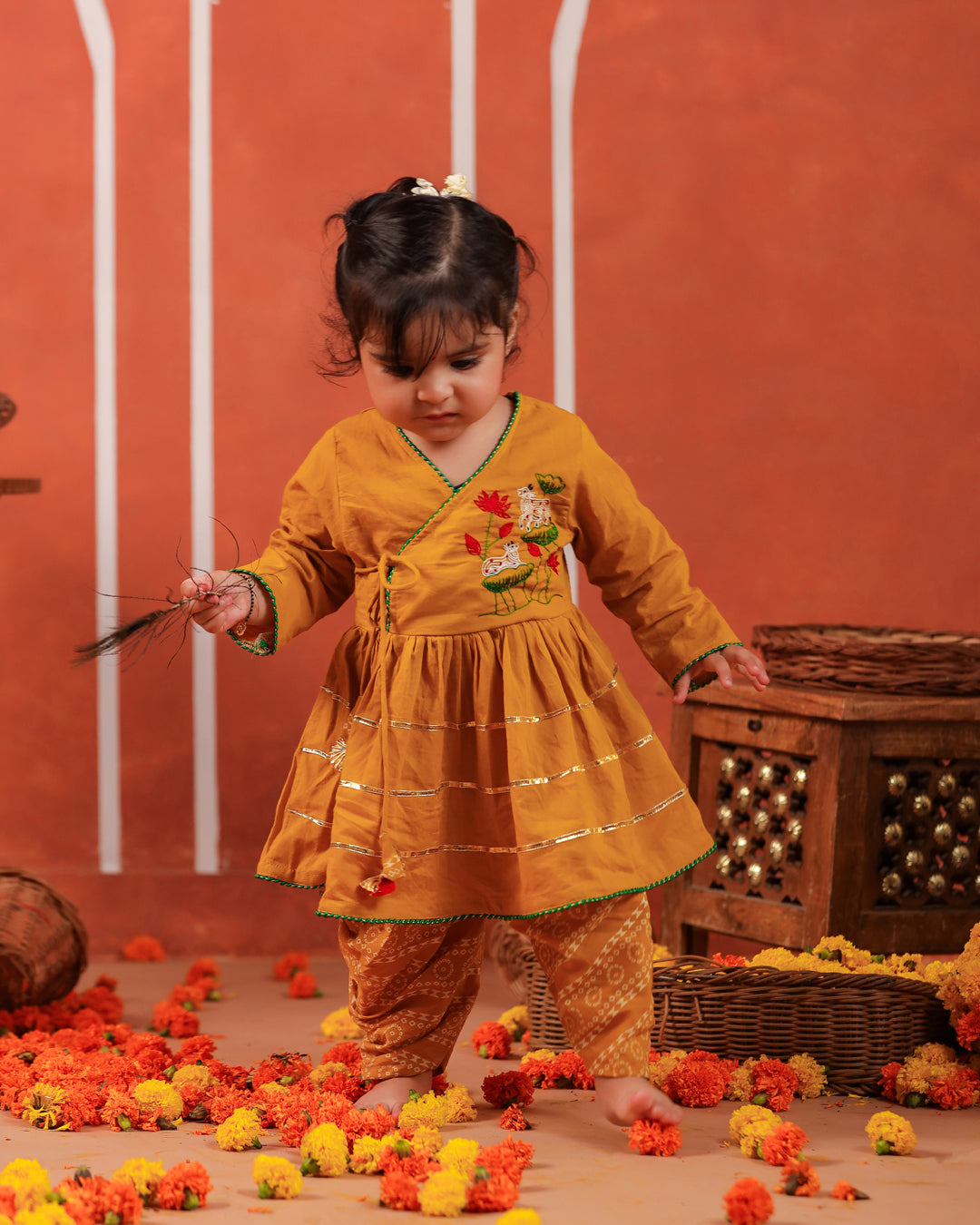 Radha Rani Peplum Kurta Dhoti Set- Mustard Yellow