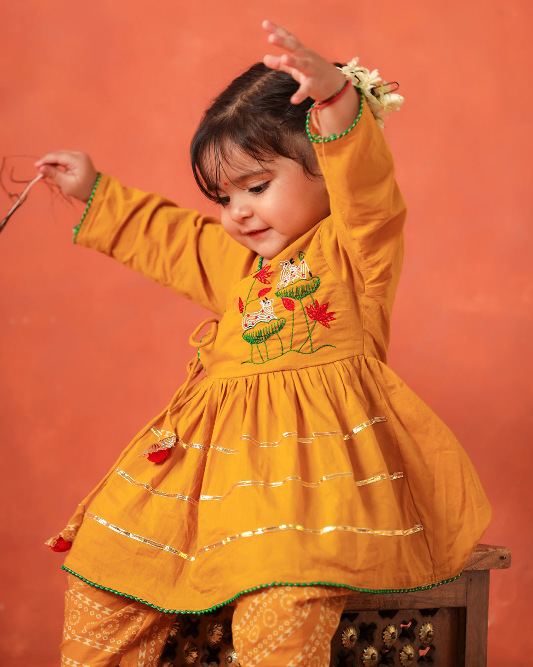 Radha Rani Peplum Kurta Dhoti Set- Mustard Yellow