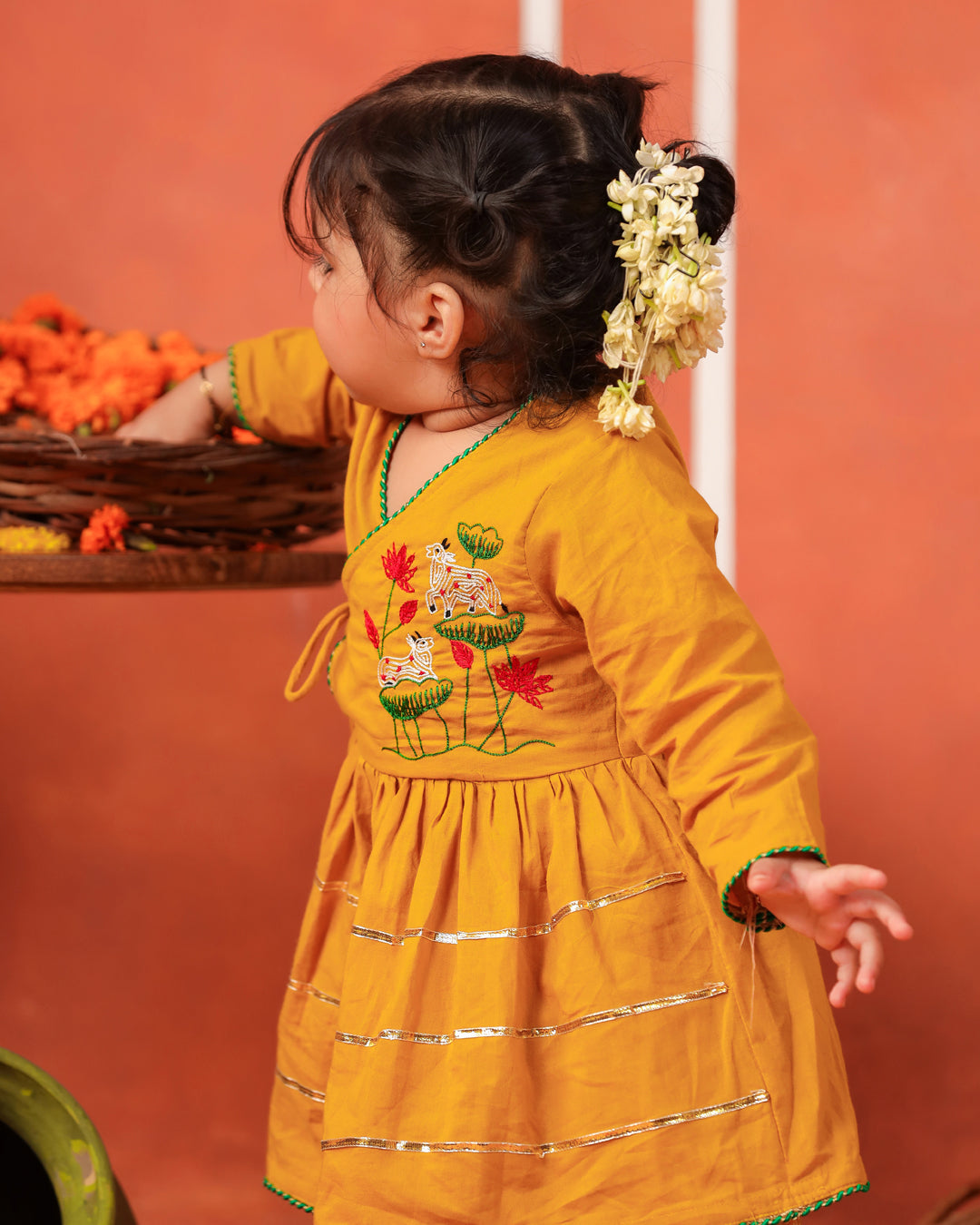 Radha Rani Peplum Kurta Dhoti Set- Mustard Yellow
