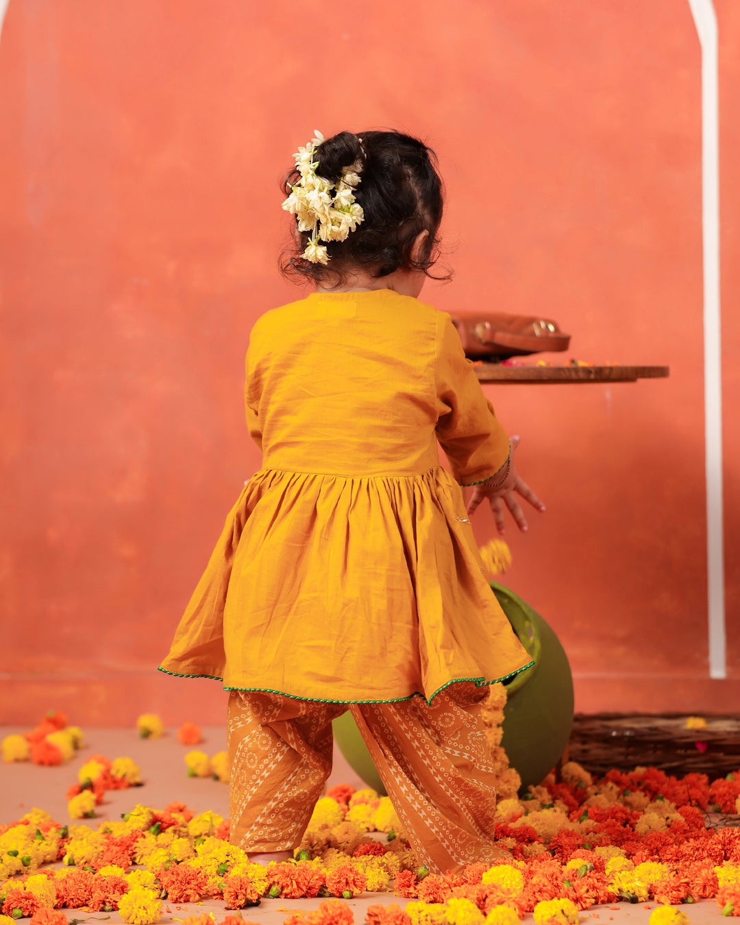 Radha Rani Peplum Kurta Dhoti Set- Mustard Yellow