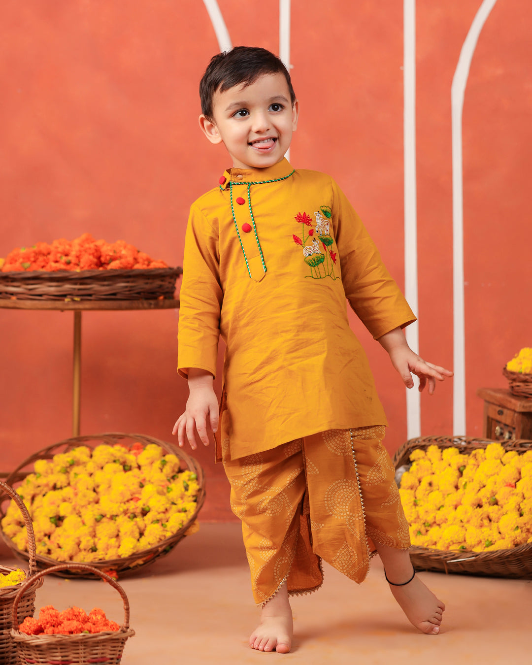 Vrindavan Dhoti Kurta Set - Mustard Yellow