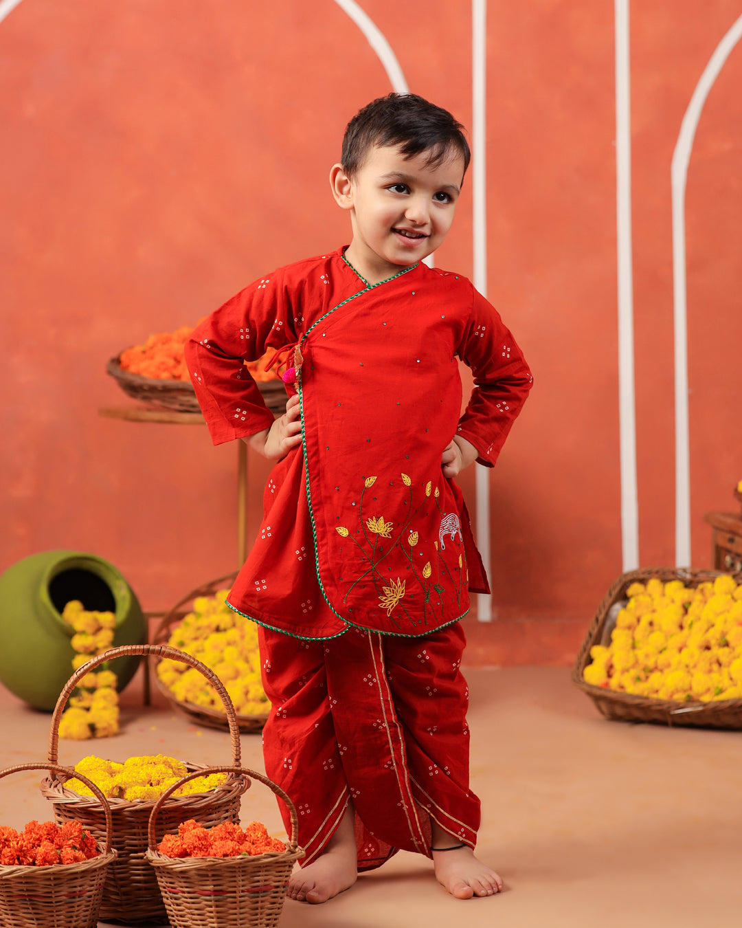 Bansi Angarkha Dhoti Kurta Set -Rusty Orange
