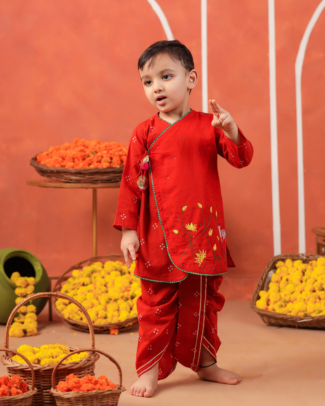 Bansi Angarkha Dhoti Kurta Set -Rusty Orange