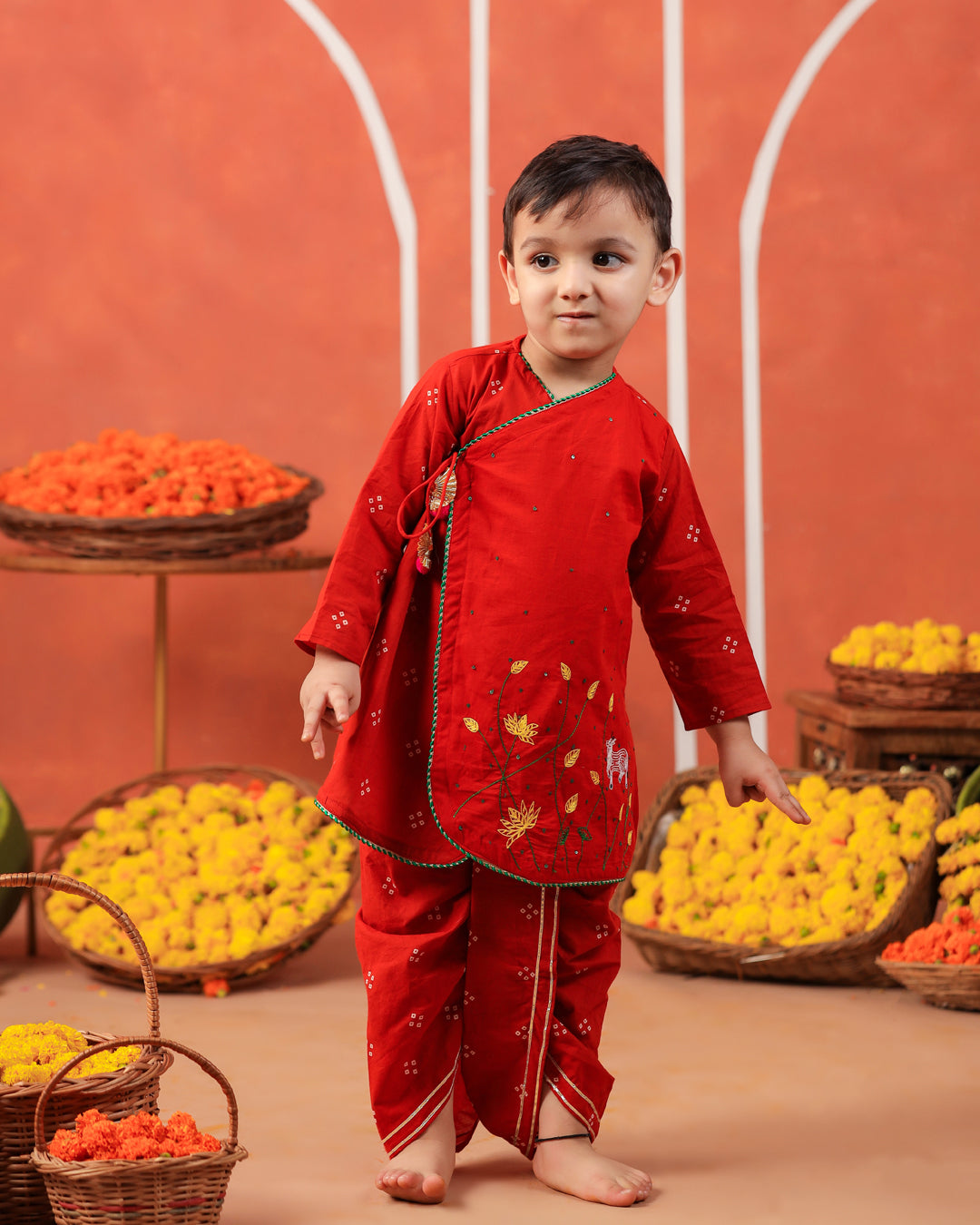 Bansi Angarkha Dhoti Kurta Set -Rusty Orange