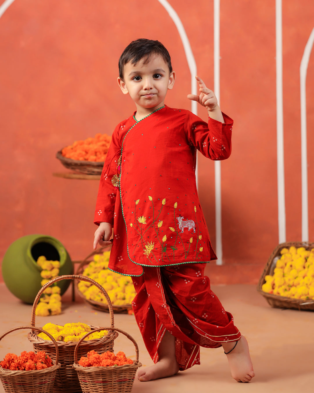 Bansi Angarkha Dhoti Kurta Set -Rusty Orange