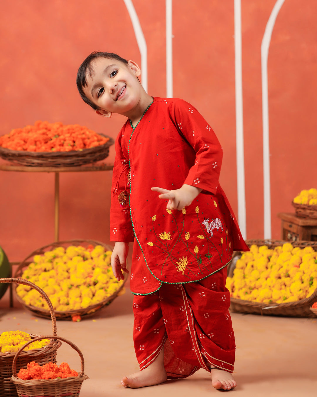 Bansi Angarkha Dhoti Kurta Set -Rusty Orange