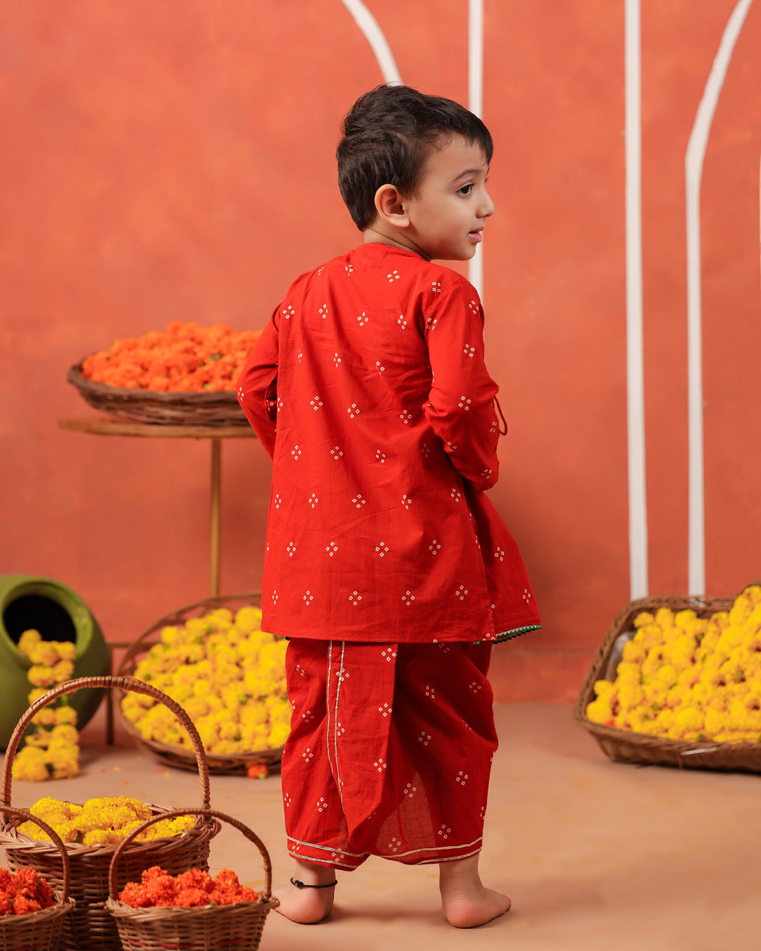 Bansi Angarkha Dhoti Kurta Set -Rusty Orange