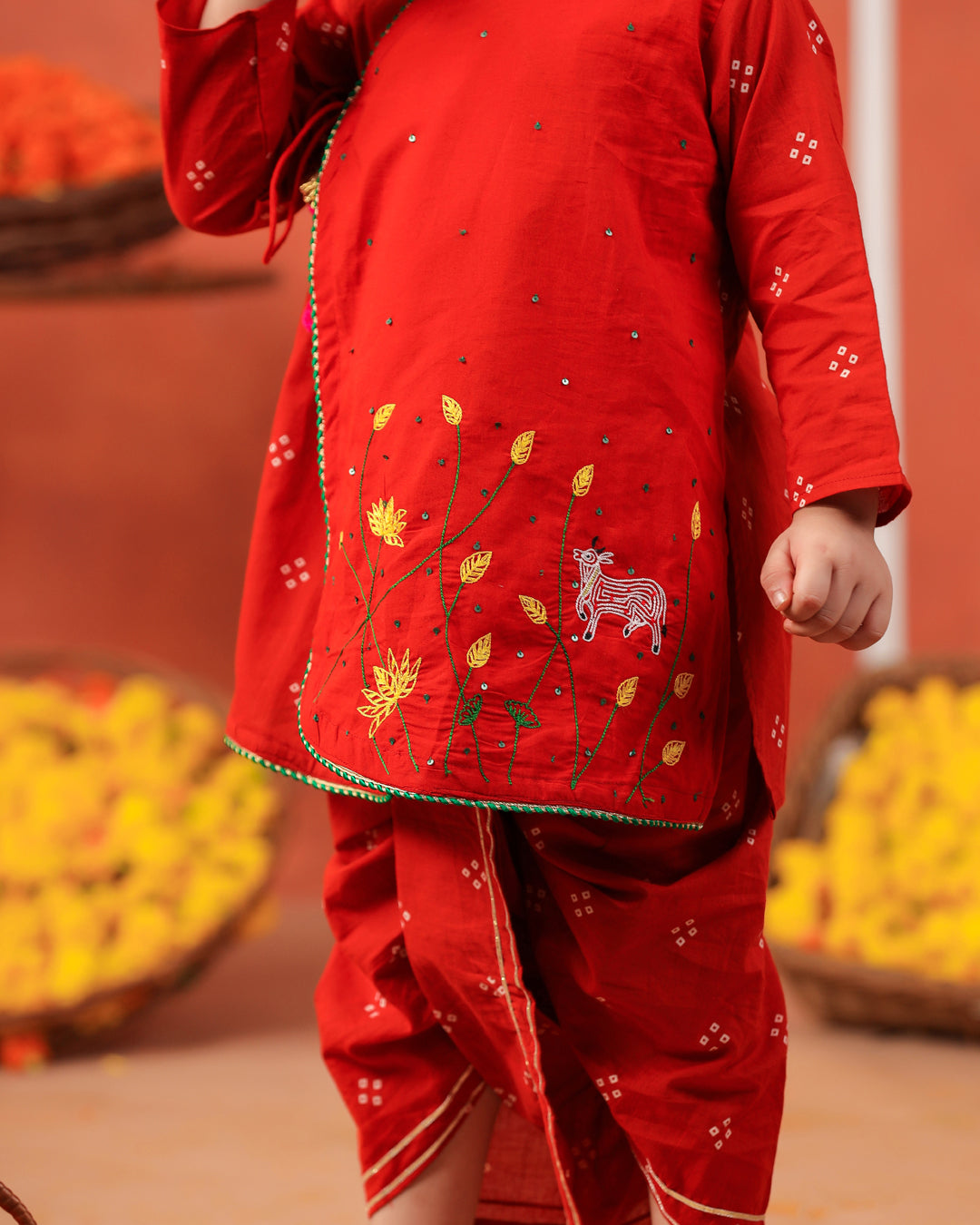 Bansi Angarkha Dhoti Kurta Set -Rusty Orange